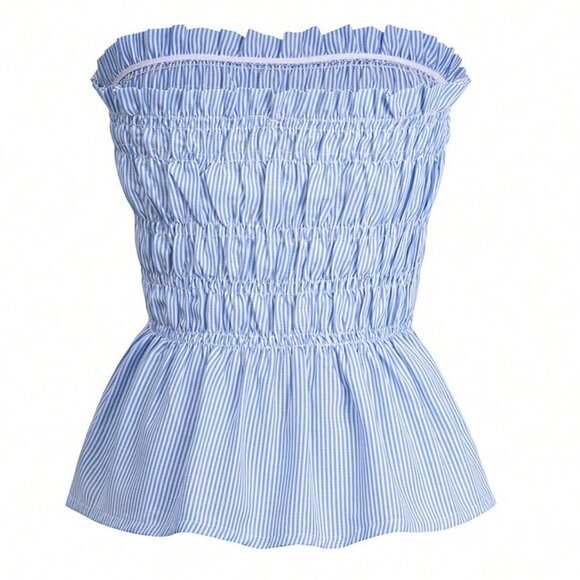 Blue Boho Women's striped Beach Vacation Tube top and Shorts - Picture 9 of 11